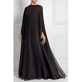 Gaine Robe Noire Robe De Soirée Robe Empire Robe De Soirée Formelle Balayage / Train De Brosse Manches Longues Col Bateau Automne Invité De