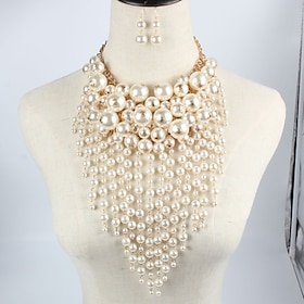 Bridal Jewelry Sets 1 set Pearl Imitation Pearl Alloy 1 Necklace Earrings Women's Artistic Luxury Elegant Lovely Layered Love Round Jewelry Set For Party Weddi