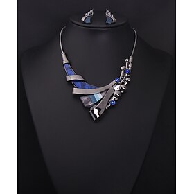 Bridal Jewelry Sets 1 set Blue Gemstone Rhinestone Alloy 1 Necklace Earrings Women's Artistic Elegant Classic Cute Lovely Geometrical Love irregular Jewelry Se