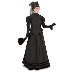 Blouse Skirt Victorian Ball Gown 1910s Floor Length Long Length Party Costume Bustle Dress Prom Dress Plus Size Duchess Corrina victorian Solid Color Two Piece