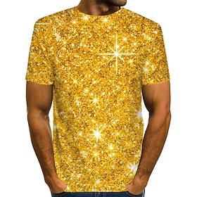 Men's T shirt Tee Shirt 3D Print Graphic 3D Round Neck Casual Daily Print Short Sleeve Tops Streetwear Exaggerated Gold / Summer