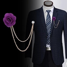 Men's Crystal Brooches Link / Chain Creative Flower Vertical / Gold bar Fashion Basic Classic Trendy Rock Brooch Jewelry Camel Assorted Color Black For Wedding