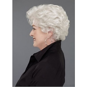 Gray Wigs for Women Synthetic Wig Wavy Matte Layered Haircut Deep Parting Wig Short Creamy-White Synthetic Hair Women's Simple Classic Women White Wigs