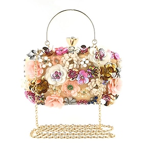 Women's Floral Embellished Evening Clutch  3D Flower Handbag with Gold Chain Strap for Weddings, Proms, and Formal Parties