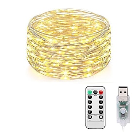Fairy Lights Plug In 8 Modes 10M 100 LED USB String Lights With Adapter Remote Timer Waterproof Decorative Lights For Bedroom Patio Christm