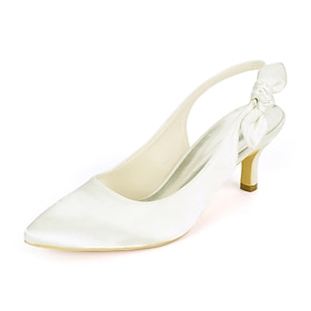 White Pointed Toe Slingback Heels with Bow Tie for Women - Elegant Bridal and Wedding Shoes