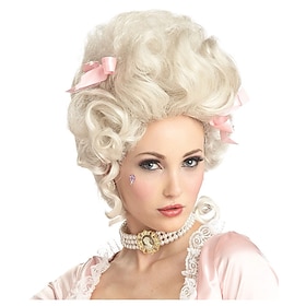 Blonde Pruiken Voor Vrouwen Accessoires Cosplay Pruik Curly Marie Antoinette Gelaagd Kapsel Pruik Halflang Platina Blond Synthetisch Haar 14 Inch Vro