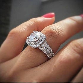 1pc Band Ring Ring For Women's Cubic Zirconia Synthetic Diamond Wedding Anniversary Gift Gold Plated Classic Pave Wedding