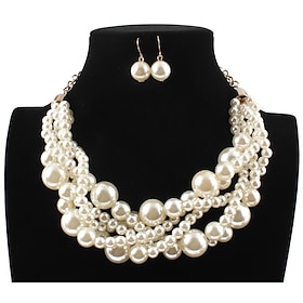 Bridal Jewelry Sets 1 set Pearl Imitation Pearl 1 Necklace Earrings Women's Statement Colorful Cute Layered Love irregular Jewelry Set For Party Wedding dress