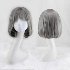 Gray Wigs for Women Synthetic Wig Curly Bob Neat Bang Wig Short Grey Synthetic Hair 13 Inch Best Quality Gray