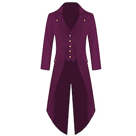 Men's Winter Jacket Winter Coat Coat Party V Neck Punk Gothic Jacket Outerwear Solid Colored Green Purple Red / Long Sleeve / Long