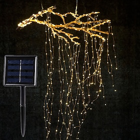 Solar String Lights Outdoor 10 Strands 2M 200LEDs Waterproof Twinkle Starry Fairy Branch Copper Waterfall Light for Garden Fence Tree Flexible Yard Garland Pat