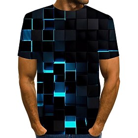 Squares Modern Mens 3D Shirt Casual  Black Summer Cotton  Men'S Tee Graphic Geometric 3D Round Neck Plus Size Daily Going Out Short Sleeve Print Clothing Appar