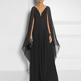 Sheath Black Dress Evening Gown Black Dress Vintage Engagement Formal Evening Court Train Sleeveless V Neck Chiffon With Pleats 2024
