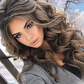 Dark Brown Wigs For Women Synthetic Wig Body Wave Asymmetrical Wig Short Very Long Brown Synthetic Hair 26 Inch Curling Fluffy Brown