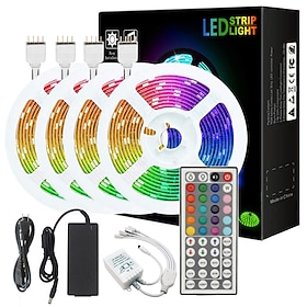 20M(4x5M) 5050 Flexible LED Light Strips RGB SMD 600 LEDs IR 44 Key Controller DC12V with High Viscosity Blue Double-sided Adhesive