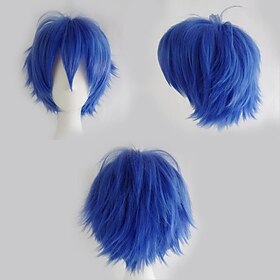 Blue Synthetic Wig Curly Asymmetrical Short Light Brown Green Purple Black Synthetic Hair 12 inch Women's Anime Cosplay Black Halloween Wigs