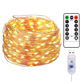20M 200LED Copper Wire String Lights Outdoor Fairy Lights USB Plug-in Lights With 8 Modes Lights Waterproof Remote Control Timer Christmas