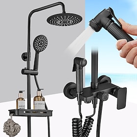 Shower System Faucet Combo Set with 8 Rain Showerhead, Multi-Function Hand Shower, Adjustable Slide Bar and Soap Dish Wall Mounted Ceramic Valve Bath Shower Mi
