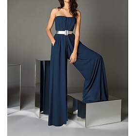 Jumpsuits Evening Gown Sexy Dress Wedding Guest Formal Evening Floor Length Sleeveless Strapless Chiffon With Sash / Ribbon 2024