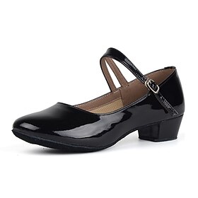 Women's Black Patent Faux Leather Mary Jane Dance Shoes with Soft Suede Sole  Low Heel Ballroom Performance Shoes for Parties  Recitals
