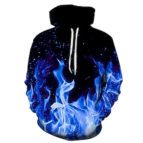 Men's Hoodie Pullover Hoodie Sweatshirt Blue Fuchsia Orange Green Hooded Graphic Flame Club Weekend 3D Print Plus Size Party Casual Clothin