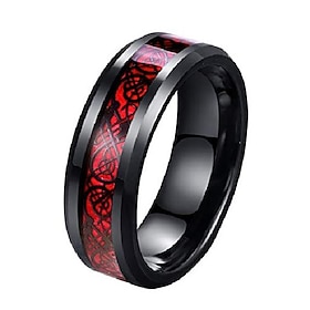 8mm red carbon fiber black celtic dragon ring for men beveled edges wedding band (13)