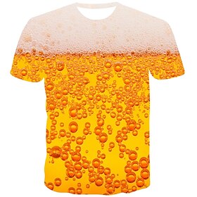 Bubbles Mens 3D Shirt For Party Green Summer Cotton Men'S Patterned Beer Round Neck Short Sleeve Orange Daily Print Tops Streetwear Funny