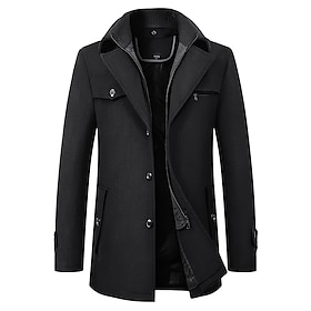 Men's Winter Coat Wool Coat Overcoat Short Coat Business Casual Fall  Winter Wool Blend Outerwear Clothing Apparel Basic Solid Colored Notch lapel collar Zippe
