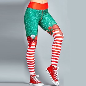 Women's Yoga Pants Butt Lift Tummy Control High Waist Gym Workout Running Fitness Tights Leggings Bottoms Christmas WhiteRed Red / Green Light Green Fall Winte