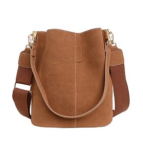Women's Suede Bucket Bag with Adjustable Strap  Casual Vintage Shoulder Handbag with Pouch for Daily Use and Travel