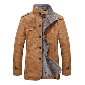 Men's Leather Jacket Peacoat Vintage Leather Jacket Brown Suede Jacket Motorcycle Daily Wear Thermal Warm Fall Winter Solid Color Chic Modern Long Faux Fur Fa