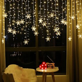 3.5M 96LEDs Snowflake Curtain String Lights LED Christmas Curtain Light Living Room Bedroom Christmas New Year Wedding Valentine's Day Deco