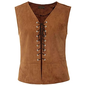 Men's Vest Waistcoat Suede Vest Performance Party Halloween Punk Gothic Medieval Renaissance Fall Winter Vintage Polyester Spandex Cosplay Solid Color Wine Re