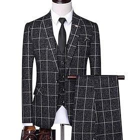 Blue White Black Men's Wedding Suits Checkered Tailored Fit Single Breasted One-button 2022