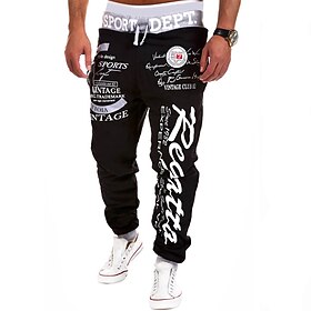 Men's Sweatpants Joggers Trousers Jogger Pants Drawstring Pocket Elastic Waist Color Block Letter Daily Outdoor Fashion Casual / Sporty Black with gray Black w