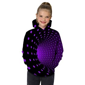 Kids Girls' 3D Vertigo Hoodie  Sweatshirt Long Sleeve Galaxy Print Geometric 3D Print Blue Purple Red Children Tops Active Basic