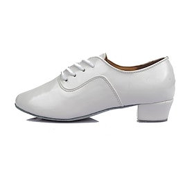 Men's White Patent Leather Lace-Up Dance Shoes  Comfortable Low Heel and Soft Suede Sole for Ballroom and Latin Dance
