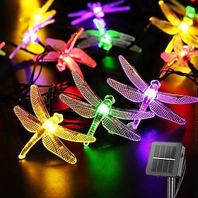 Outdoor Solar String Light Solar LED Fairy String Lights 6.5m Dragonfly 30LEDs Warm White Colorful White 8 Mode Outdoor Waterproof Wedding Patio Garden House D