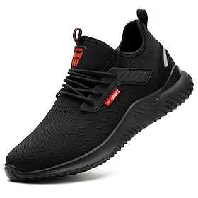 Men's Sneakers Work Shoes Safety Shoes Lightweight Plus Size Safety Shoes Stainless Steel Tissage Volant Breathable Non-slipping Wear Proof Black Spring  Summe