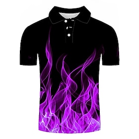 Men's Polo Shirt Tennis Shirt Golf Shirt Geometric Collar Turndown Blue Purple Orange Green 3D Print Casual Daily Short Sleeve Print 3D Pri