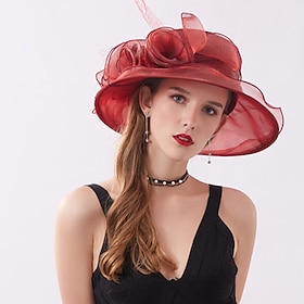 Hats Other Bucket Hat Sun Hat Party / Evening Kentucky Horse Race Melbourne Cup With Flower Headpiece Headwear dress to impress Race Day Dress