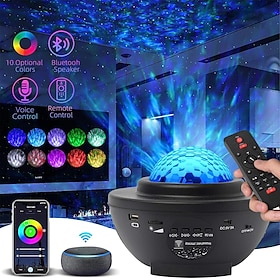 LED Star Nachtlicht Welle Galaxie Projektor Bluetooth USB Sprachsteuerung Musik Player 360 Rotation Nachtbeleuchtung Lampe Schlafzimmer Dek