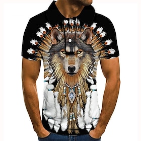 Voor Heren POLO Shirt Tennisshirt Golfshirt Wolf Grafische Prints Kraag Zwart Rood Blauw Groen 3D-afdrukken Straat Casual Korte Mouw Button-omlaag Kl