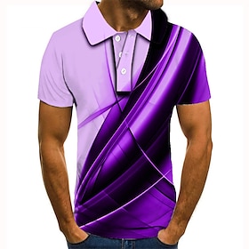 Men's Golf Shirt Short Sleeve Casual Tennis Shirt Graphic Prints Linear Collar Purple Yellow Street Button-Down Tops Fashion Cool Casual /