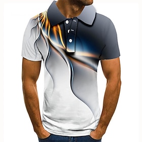 Men's Polo Shirt Tennis Shirt Golf Shirt 3D Graphic Prints Linear Collar White Purple Green Gray 3D Print Home Birthday Short Sleeve Button