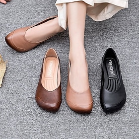Women's Comfortable Slip-On Wedge Shoes  Classic Faux Leather Design for Office or Casual Wear