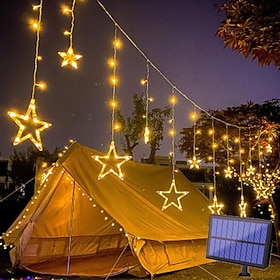 Lights Outdoor Solar LED String Light Curtain Light Waterproof 3.5M Fairy Decoration Star Atmosphere Lighting for Wedding Garden Patio Yard Decor Colorful Lamp
