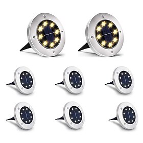 Solar Ground Disk Lights 8LEDs Outdoor Garden Waterproof In-Ground Landscape Lighting for Lawn Patio Pathway Yard Walkway