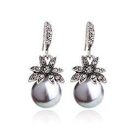 imitation pearl drop earrings natural stone round bead dangle earrings for women fashion jewelry gift¡­ (i:silver)